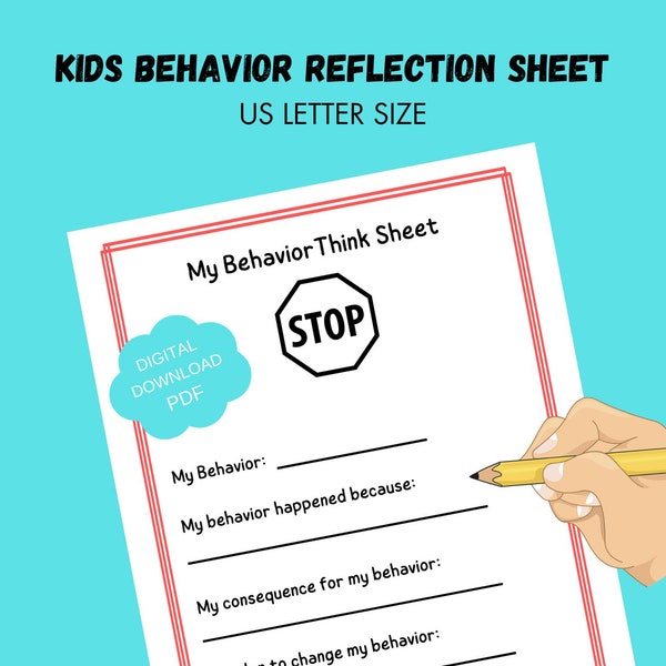 Behavior Reflection Stop and Think Worksheet for Kids - Impulse Control and Problem Solving