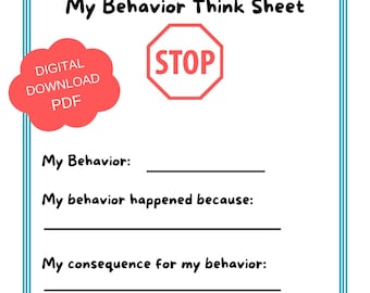 Behavior Reflection Sheet, Stop and Think Worksheet PDF, Impulse Control and Problem Solving