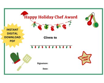 Happy Holiday Chef Award for Kids in the Kitchen