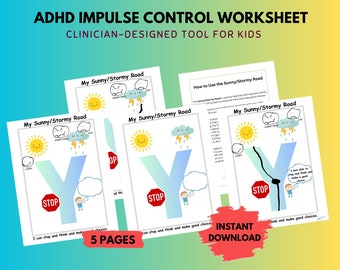 ADHD Impulse Control Worksheet for Kids Stop and Think Printable Sheet
