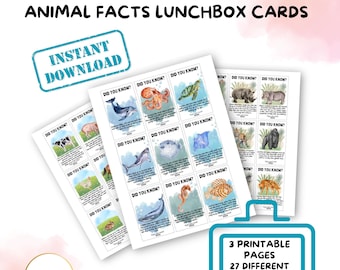 Cartões de lancheira com curiosidades sobre animais: notas educacionais para crianças (download digital)