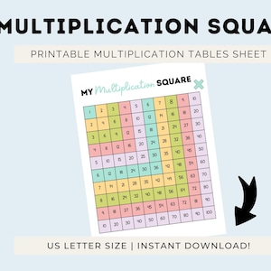 Hoja imprimible de cuadrados de multiplicación para enseñar las tablas de multiplicar