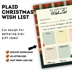 "Meine Weihnachtswunschliste für Kinder im festlichen und fröhlichen Karo-Design."