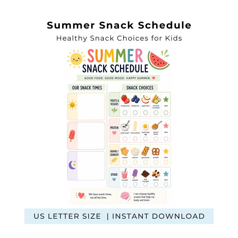 Snack Choice Chart.pdf Snack Chart Template - Etsy