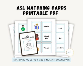 ASL Matching Card Game Printable PDF | Sign Language Flashcards for Kids and Students