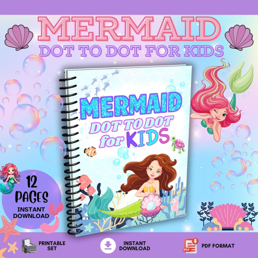 Mermaid Dot to Dot Coloring Pages for Kids - Etsy