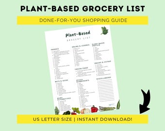 Vegan Printable Grocery List - Plant Based Grocery List - Editable ...