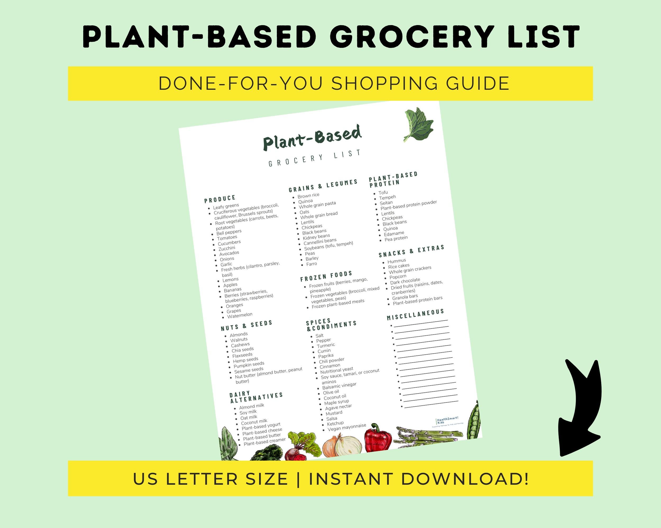 Plant-based Grocery List Printable Shopping Guide - Etsy
