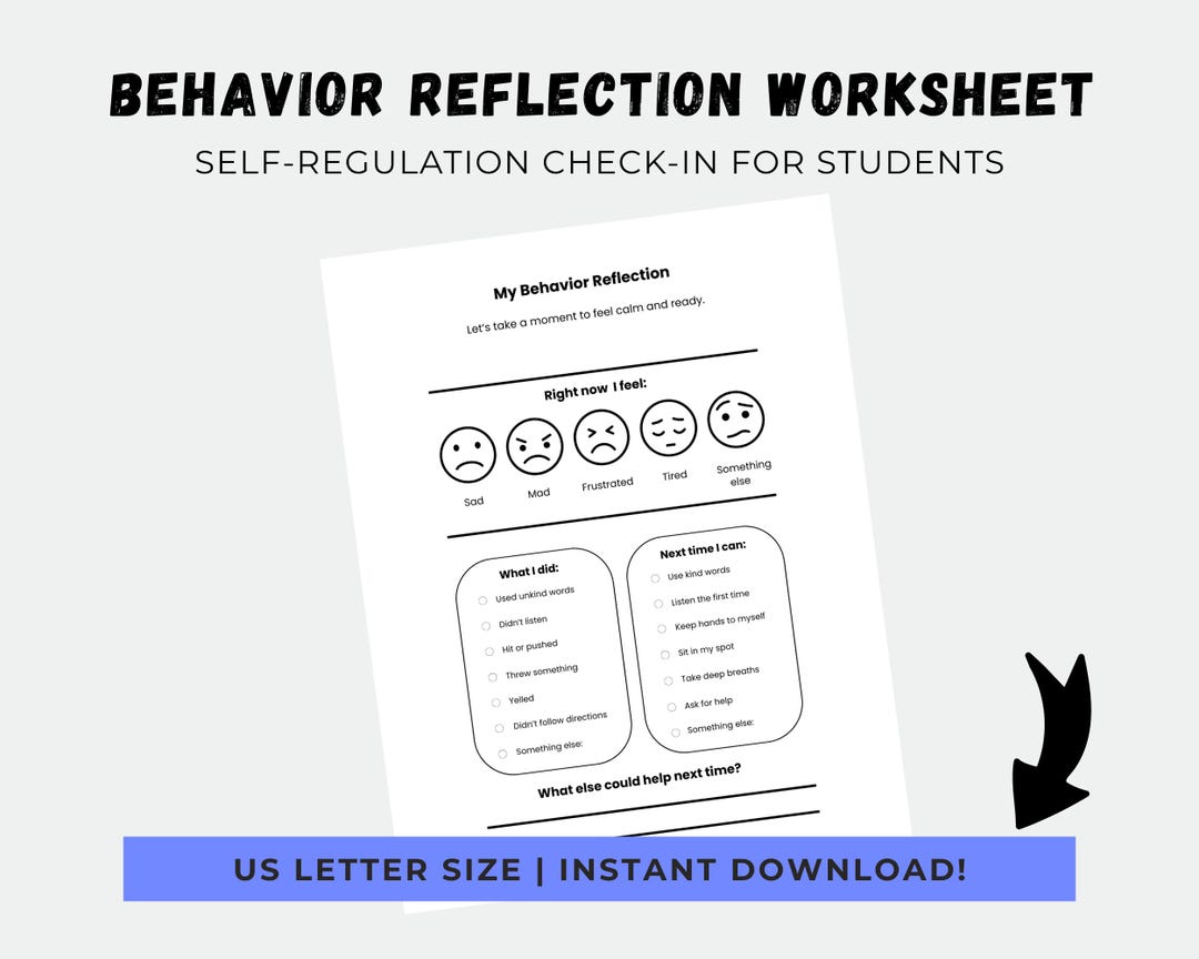 Behavior Reflection Worksheet: SEL Check-in Sheet for Kids (PDF) - Etsy