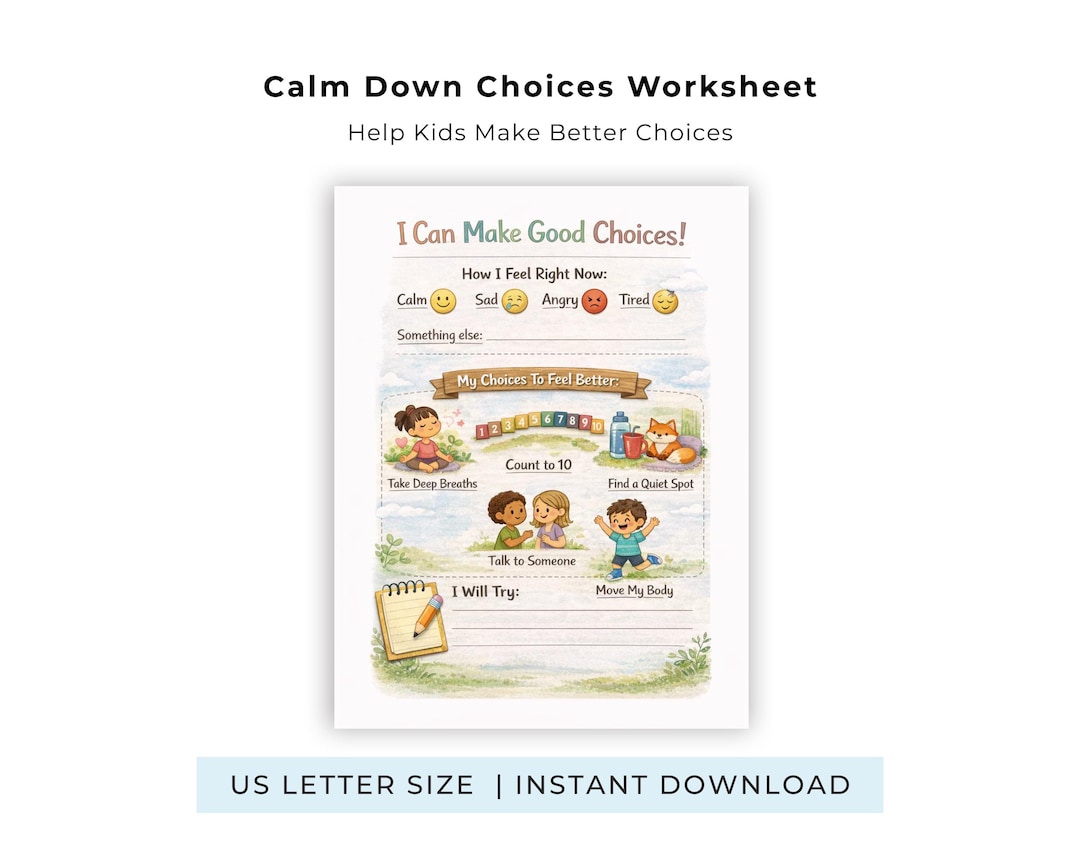 Calm Down Choices Worksheet Kids Behavior Support Printable Emotional ...