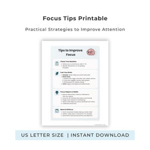 Focus Tips Printable | ADHD Executive Functioning Attention Skills Worksheet