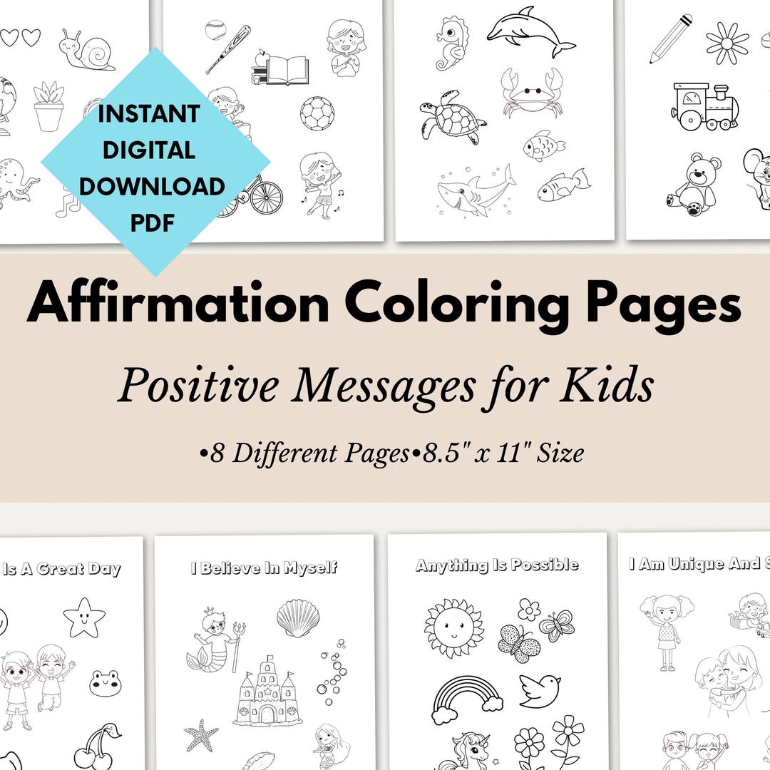Positive Affirmation Coloring Pages Bundle for Kids - Etsy