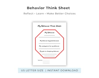 Behavior Think Sheet Printable Worksheet for Kids | Behavior Reflection & Accountability