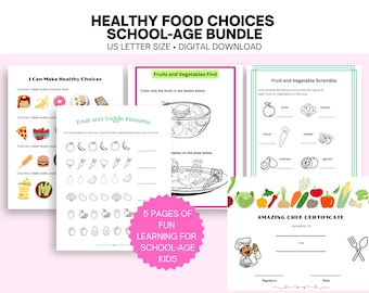 Kids Healthy Eating Worksheets for School Age Students  Printable Bundle