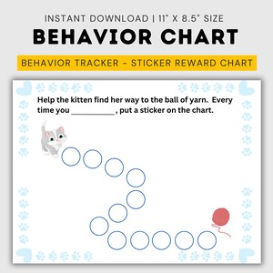 Printable Behavior Chart for Kids Behavior Tracker with Kitten Theme