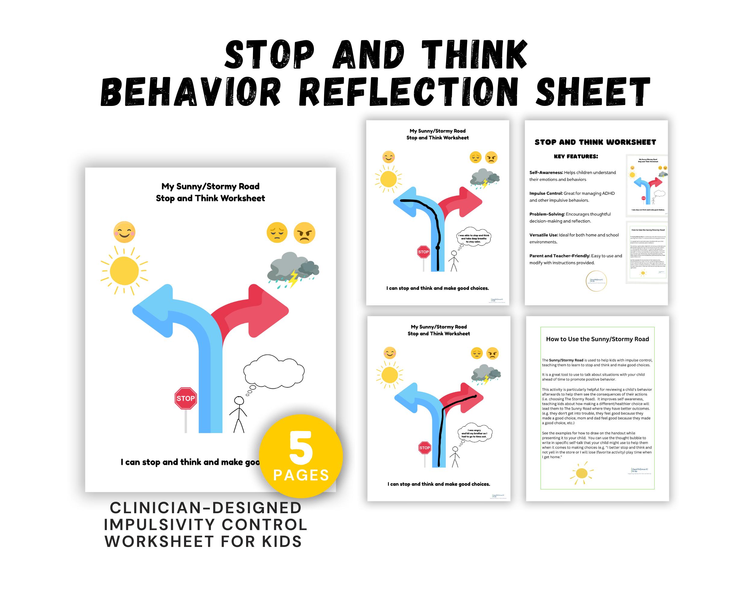 Impulse Control Worksheet: Behavior Reflection Sheet for Kids (PDF) - Etsy