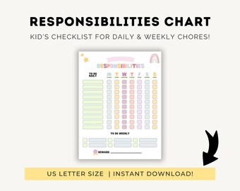 Printable Responsibilities Chart for Kids Chore Checklist