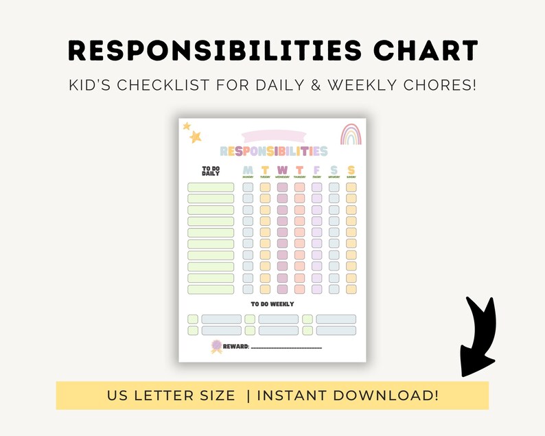 Weekly Responsibilities Printable Responsibilities Chart for Kids Chore Checklist - Etsy