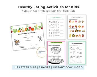 Healthy Eating Activities for Kids | Nutrition Worksheet Bundle | Chef Certificate