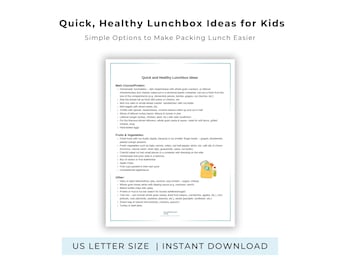 Healthy Lunchbox Ideas for Kids Easy School Lunch Printable PDF