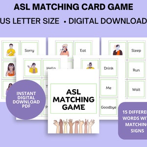 Jeu de cartes assorties en ASL à télécharger au format PDF Cartes pédagogiques imprimables