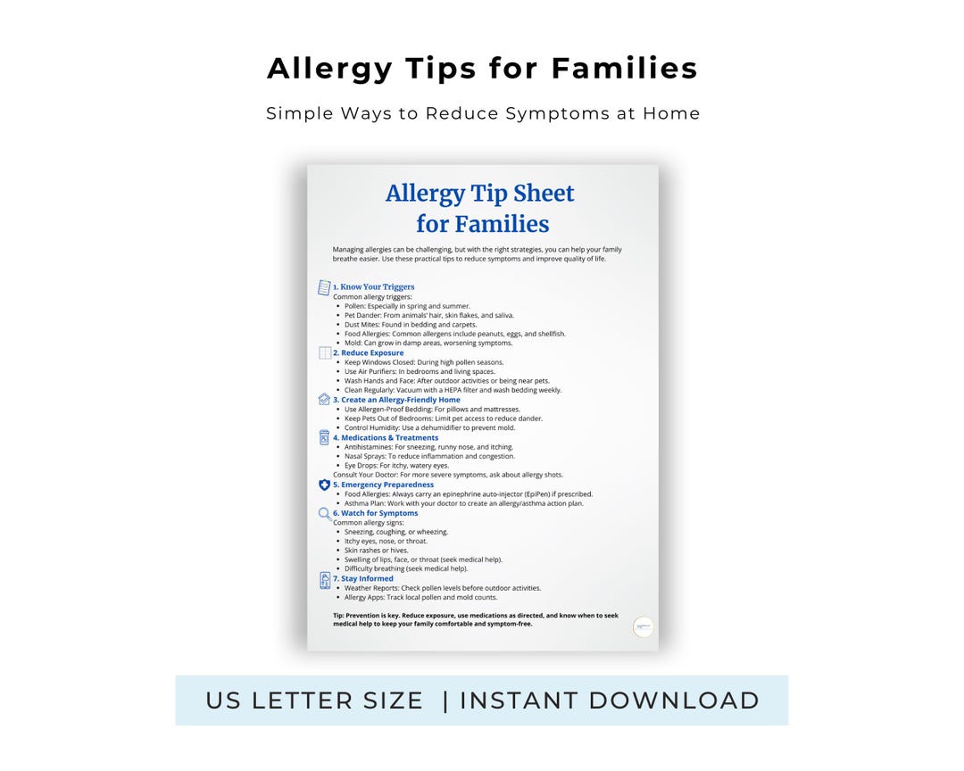Family Allergy Tip Sheet: Reduce Symptoms, Home Management (digital ...