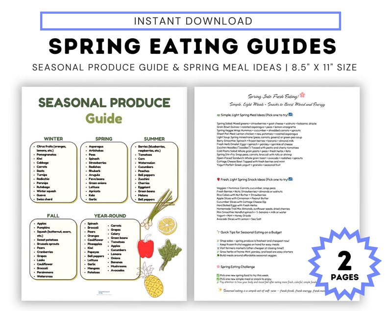Printable Spring Eating Worksheets, Seasonal Produce Guide, Spring Meal ...