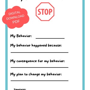 Behavior Reflection Sheet, Stop and Think Worksheet PDF, Impulse ...