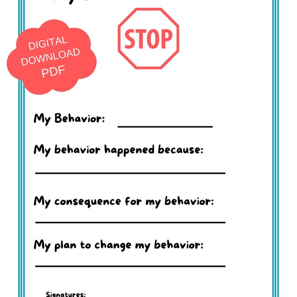 Behavior Reflection Sheet, Stop and Think Worksheet PDF, Impulse Control and Problem Solving