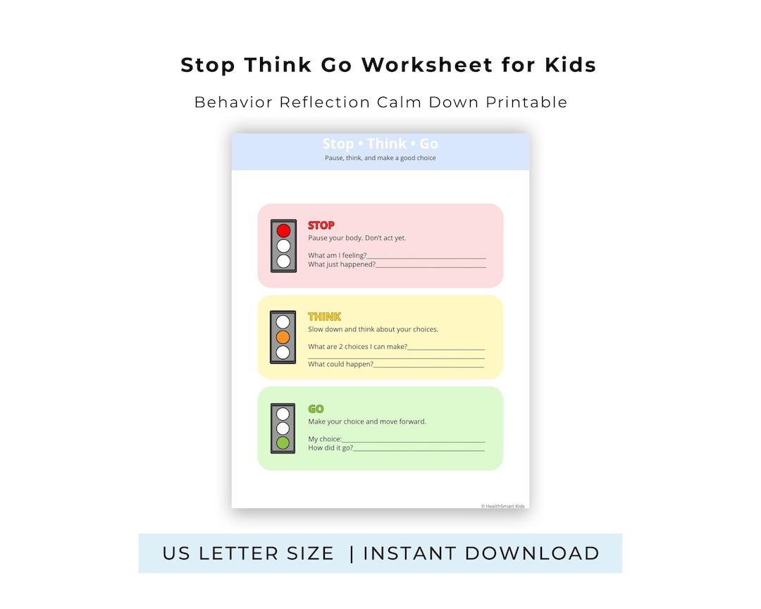 Stop Think Go Worksheet Kids Behavior Reflection Calm Down Printable ...