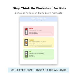 Stop Think Go Arbeitsblatt Kinder Verhalten Reflection Calm Down Printable PDF