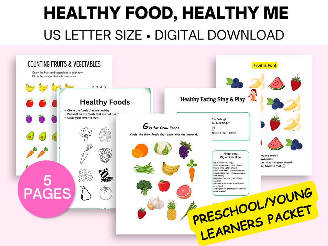Healthy Eating Worksheets for Kids Preschool Nutrition Printable Bundle ...