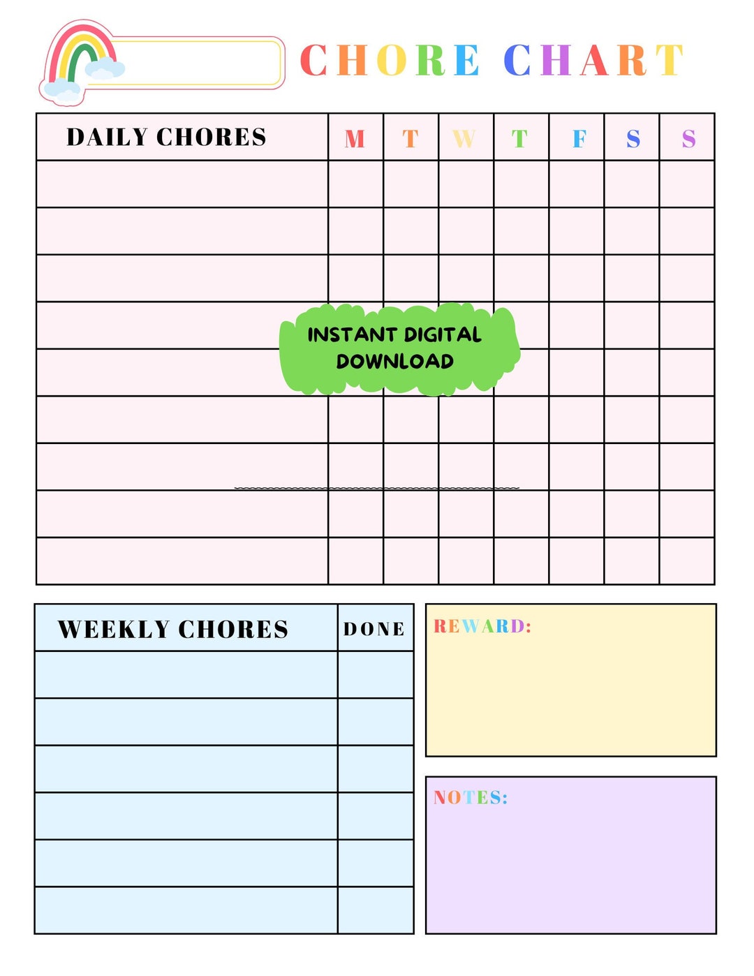 Colorful Rainbow Chore Chart for Kids - Etsy