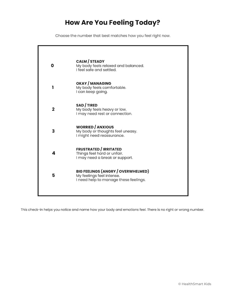 Felling Included Emotional Regulation Check in Scale Printable for Kids Feelings and ...