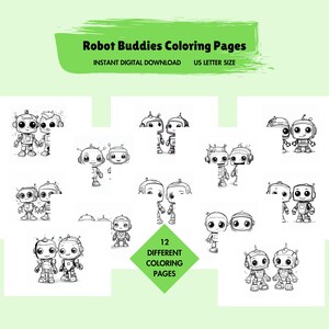 Robot Buddies Coloring Pages Bundle