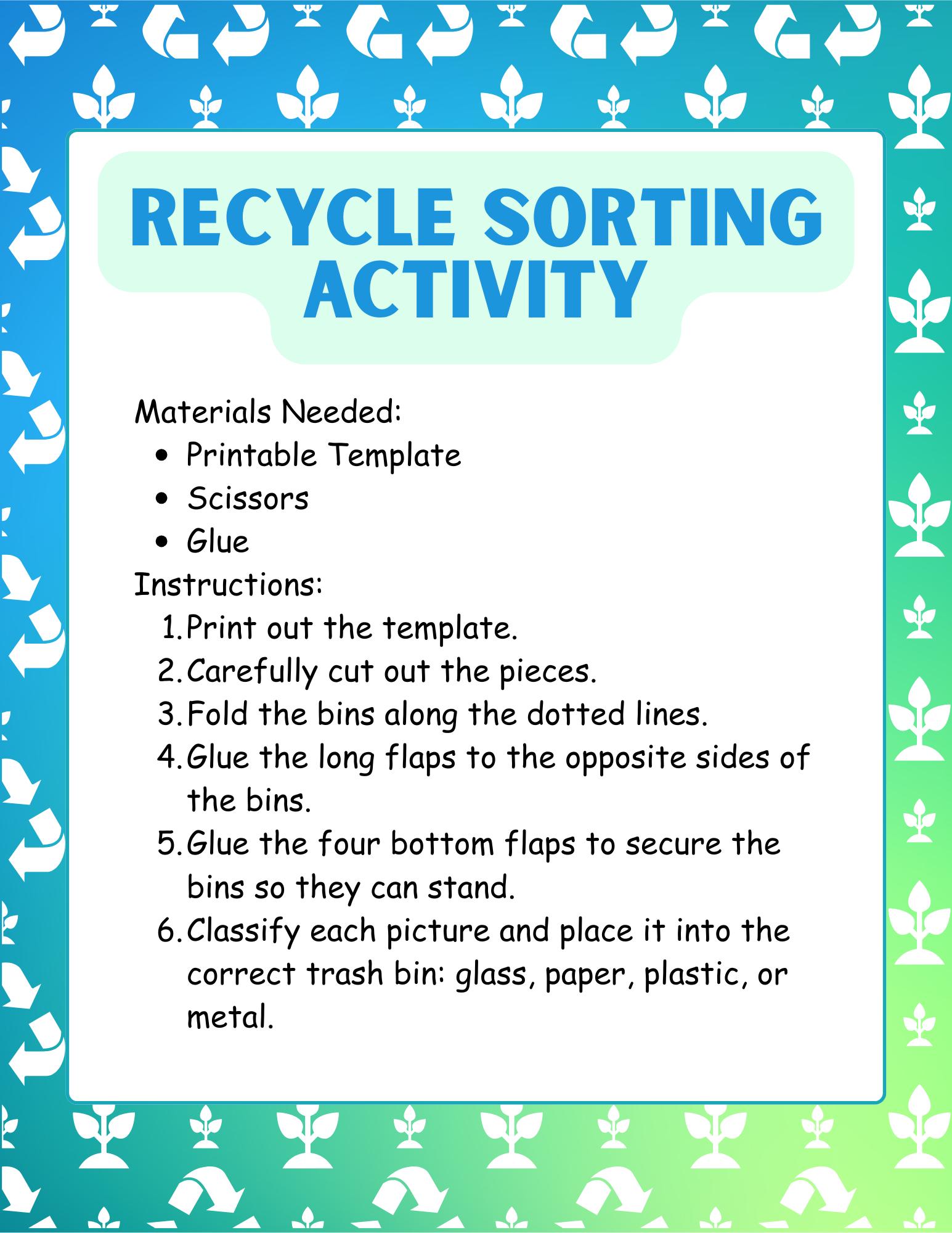 Recycle Sorting Activity for Kids Printable Earth Day Recycling ...