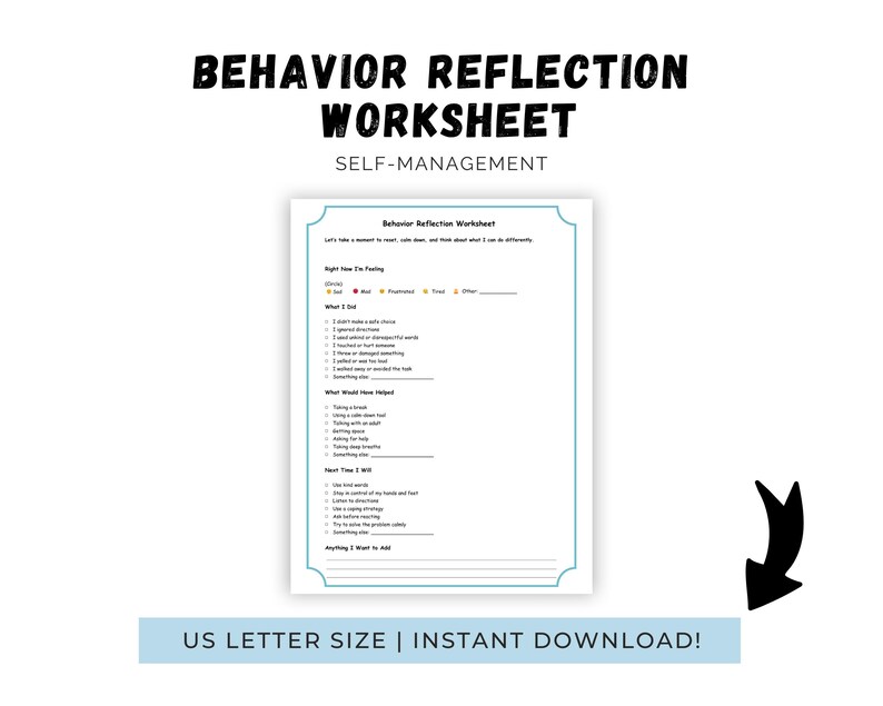 Behavior Reflection Worksheet Printable | Student Accountability Form ...