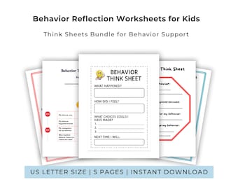 Werkbladen voor gedragsreflectie voor kinderen | Think Sheet-bundel afdrukbare pdf