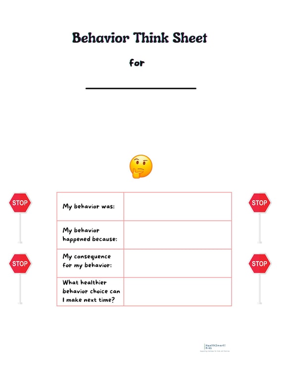 Printable Behavior Think Sheet