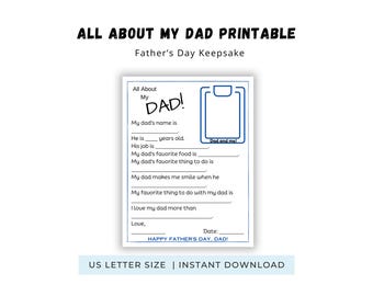 Allt om min pappa, utskrivbart arbetsblad med minnessaker för fars dag