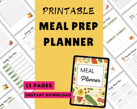 Printable Meal Prep Planner Daily and Weekly Menu Plan Shopping List Recipe Cards