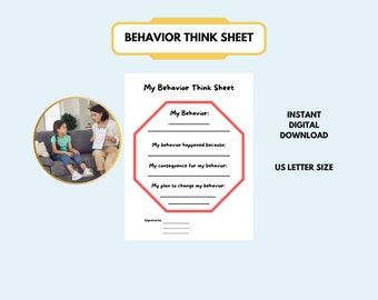 Behavior Think Sheet Druckbares Arbeitsblatt zur Verhaltensreflexion & Impulskontrolle