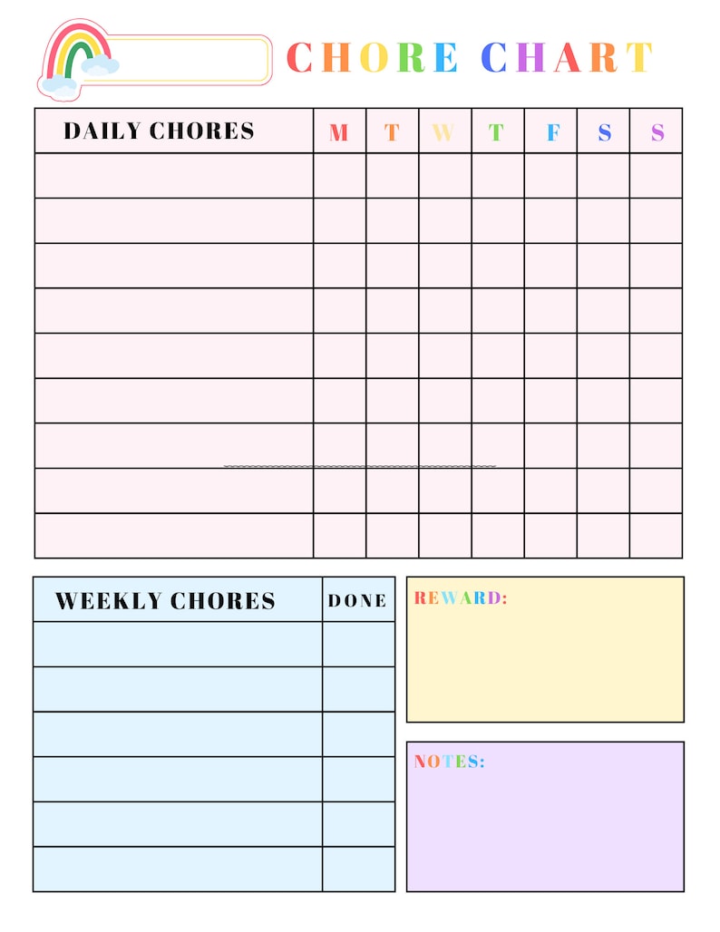 Colorful Rainbow Chore Chart for Kids - Etsy
