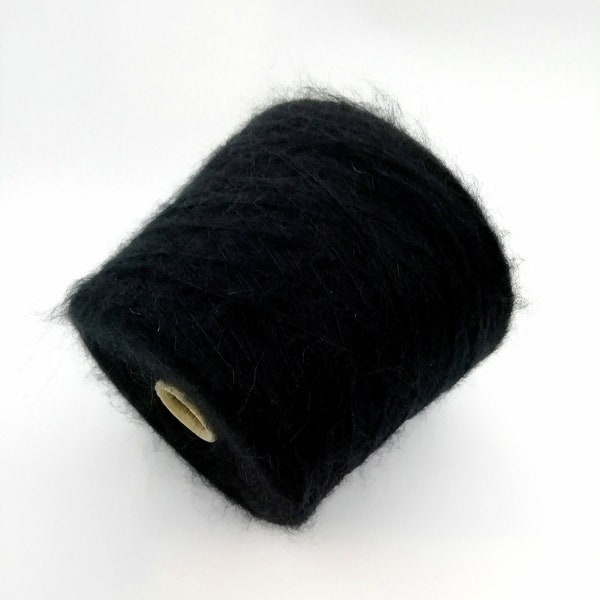 Gâteau de fils mélangés de kidmohair noir Laine cadeau de luxe en kidmohair sur cône pour tisser à la main et à la machine, crocheter 100/200 g ; Laine de 3,5/7 oz