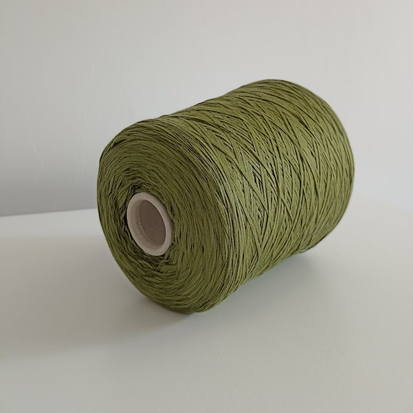 Cotton Yarn 100% cotton Ribbon Olive green cotton tape yarn on cone Art fiber Hand knitting Weaving yarn Crochet 100g/3.52 oz yarn cake
