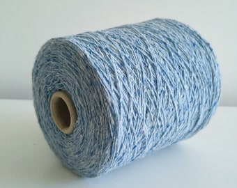 Fil de tweed bleu Laine d'agneau sur cône Laine de tweed douce pour tricot à la main et à la machine, tissage, crochet