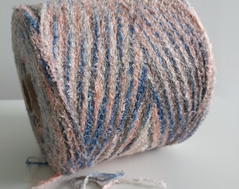 Hilo de pestañas difuso en cono Hilo de arte Hilo de pestañas rosa y azul Tejido a mano y a máquina Hilo de tejer Juguetes de crochet Hilo de 100 g/3,52 oz