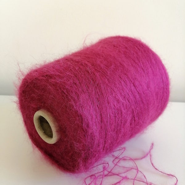 Luxury mohair yarn cake Fuchsia mohair yarn on cone Pink soft yarn for hand and machine knitting Weaving Crochet 100-200g/3.5-7oz yarn