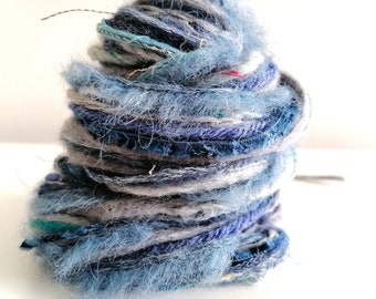 Art fibers Denim Yarn bundle 10x2yards Weaving Embellishments Mix yarn fiber Art crafts Felting Junk journal Fibre art Scrapbooking