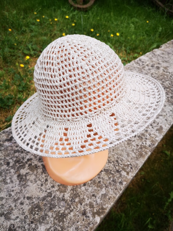 silver grey flax sun hat for lady Linen boho summer hat crochet women's autumnspring brimmed hat